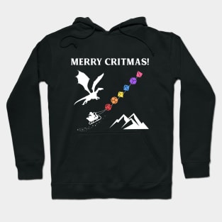 Merry Critmas Santa Claus with Rainbow Polyhedral Dice Set Sleigh Tabletop RPG Collector Hoodie